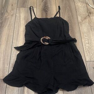 LOFT black romper with ruffles at the bottom